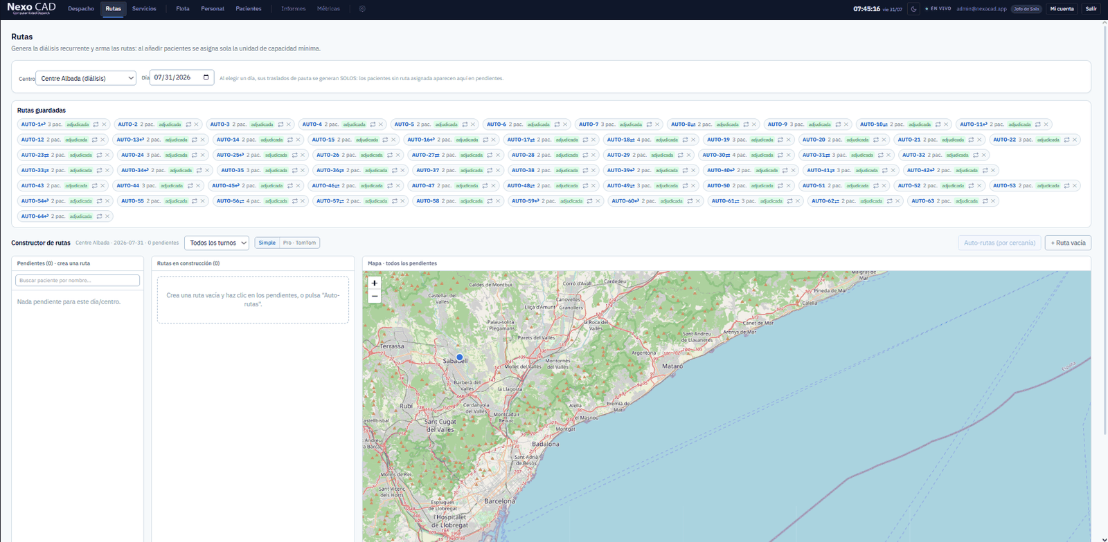 Planificación automática de rutas de diálisis con paradas ordenadas